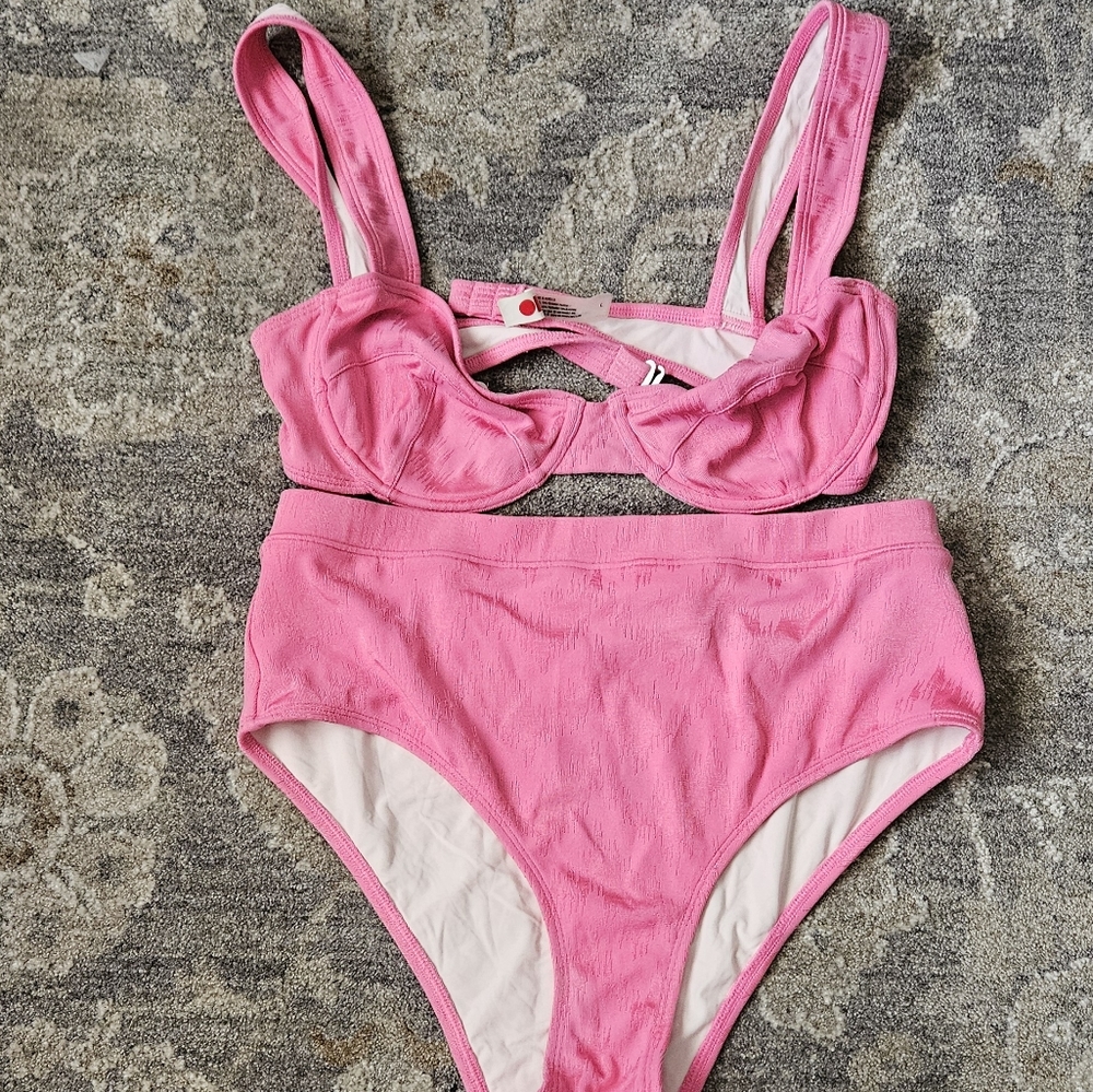Solid and striped pink bikini set